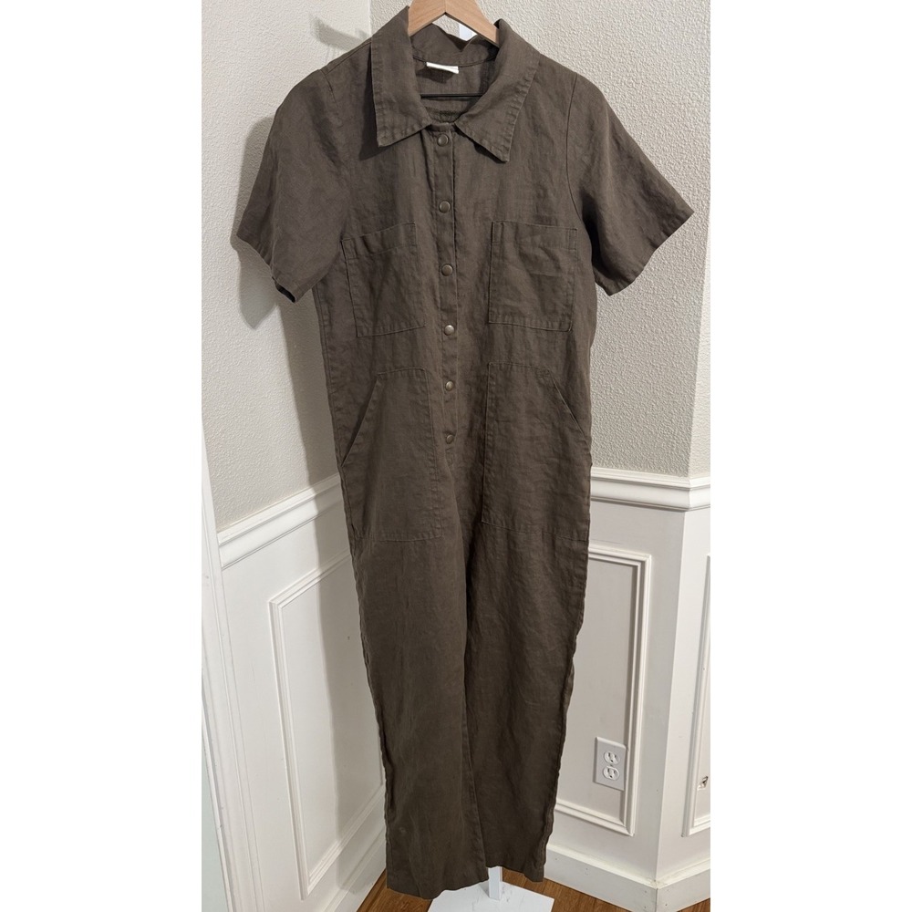 Conscious Clothing Linen Jumpsuit Brown Utility Lagenlook Minimalist Size Medium